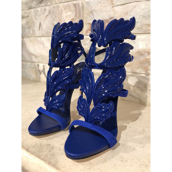 Giuseppe Zanotti Cruel Summer 110 Blue Setter Wing Strap Sandal Heel Pump 35 - Picture 9 of 12